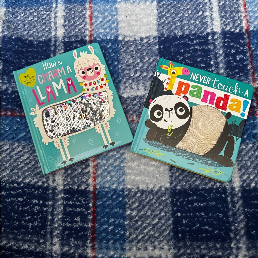 2/$10- Sequin Llama & Panda Kids Texture Books